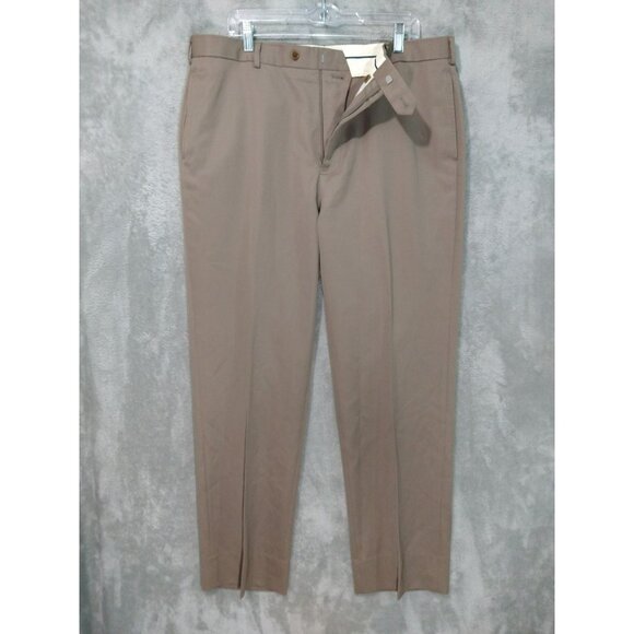 Brooks Brothers Dress Pants Men 38x32 Beige Wool Madison Flat Front Tapered Leg - Picture 1 of 9